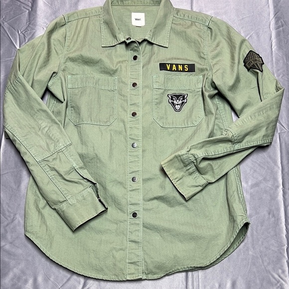 Vans Tops - Vans military Green snap Button-Up long sleeve collared Shirt size medium
